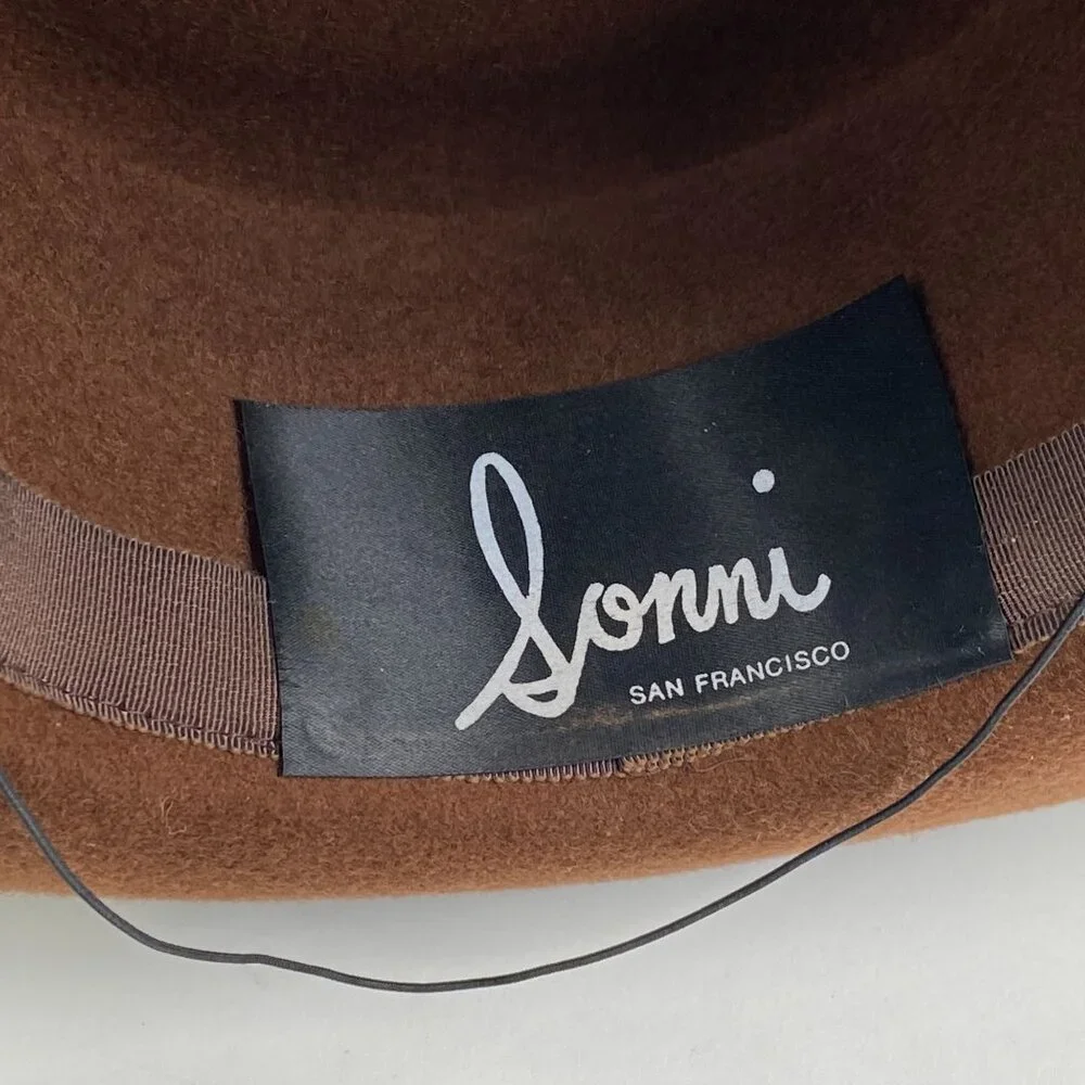 Sonni San Francisco Wool Felt Wide Brim Ladies Hat Leopard Print Ribbon Bow